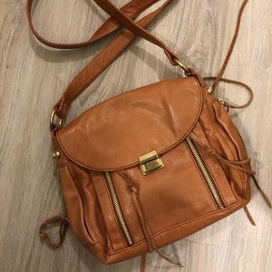 Rebecca Minkoff Women's Cognac Brown Genuine Leather Crossbody Bag Gold Hardware